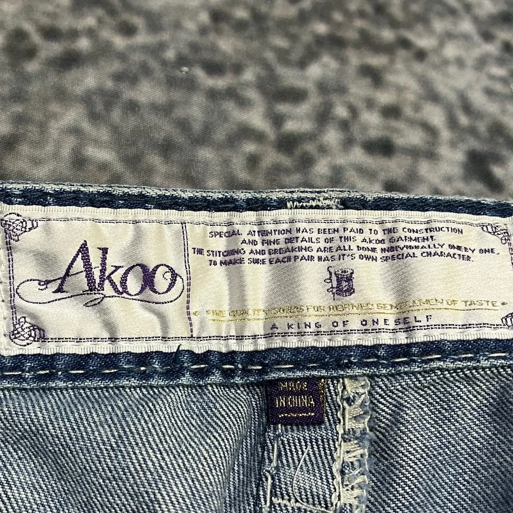 Akoo Jeans Mens 36x32 Blue Embroidered Denim Flap Pockets Streetwear Vintage Y2K
